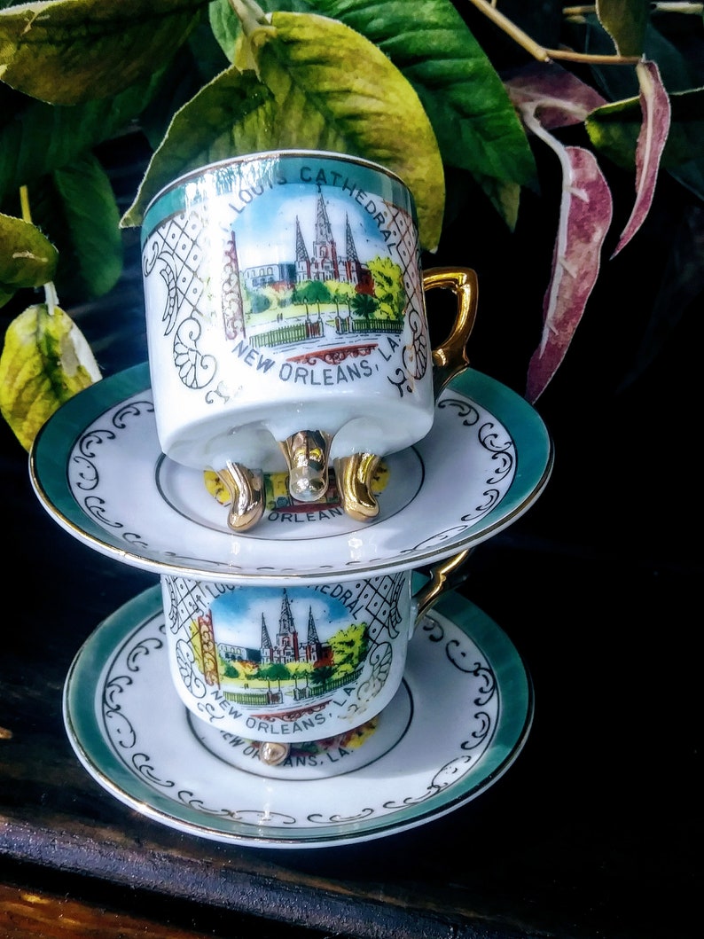 Mini New Orleans Souvenir footed tea cups and saucers set of Etsy