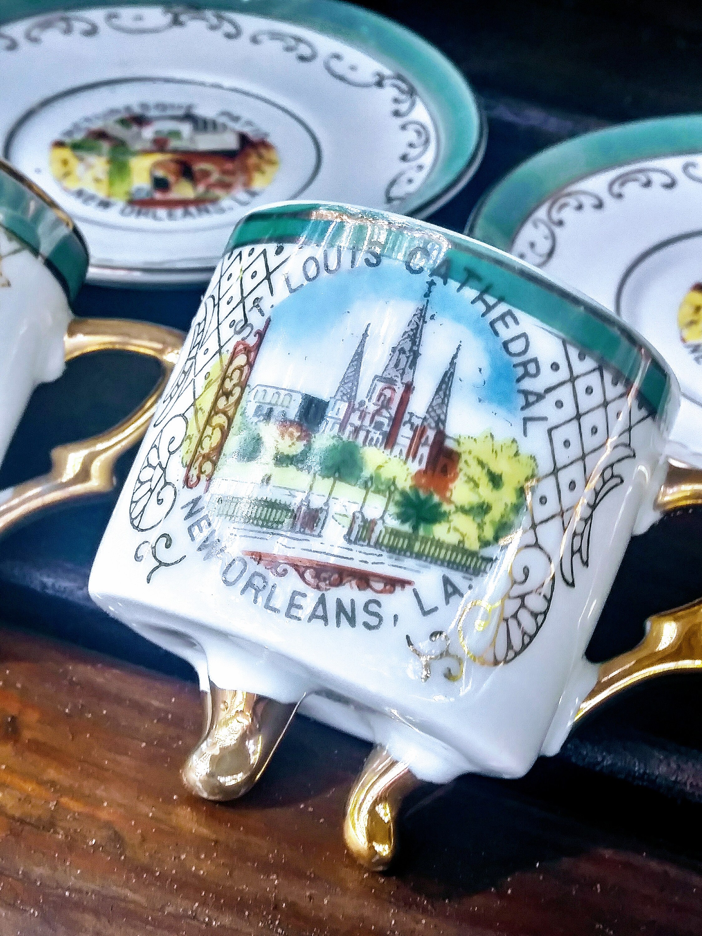 Mini New Orleans Souvenir footed tea cups and saucers set of Etsy