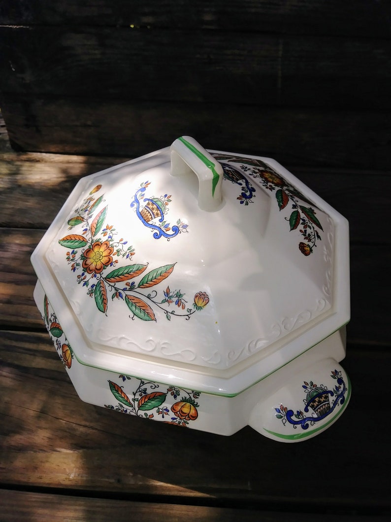 Large Ceramic Soup Tureen with Lid Floral Design Green and Etsy