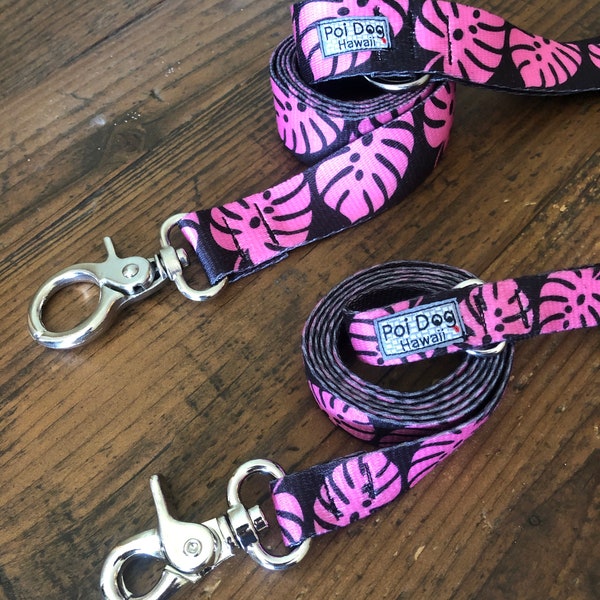 Monatera Leaf - Pink - Hawaii Style Dog Collars and Leashes
