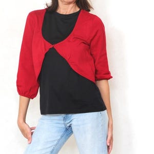 90s Red cropped bolero, Vintage minimalist cardigan, Size L