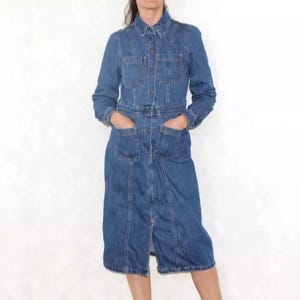 90s Denim Maxi Dress, Vintage maximalist long sleeve jeans dress, S