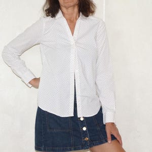 90’s White shirt with polka dot , Vintage Womens long sleeve formal blouse, Size S