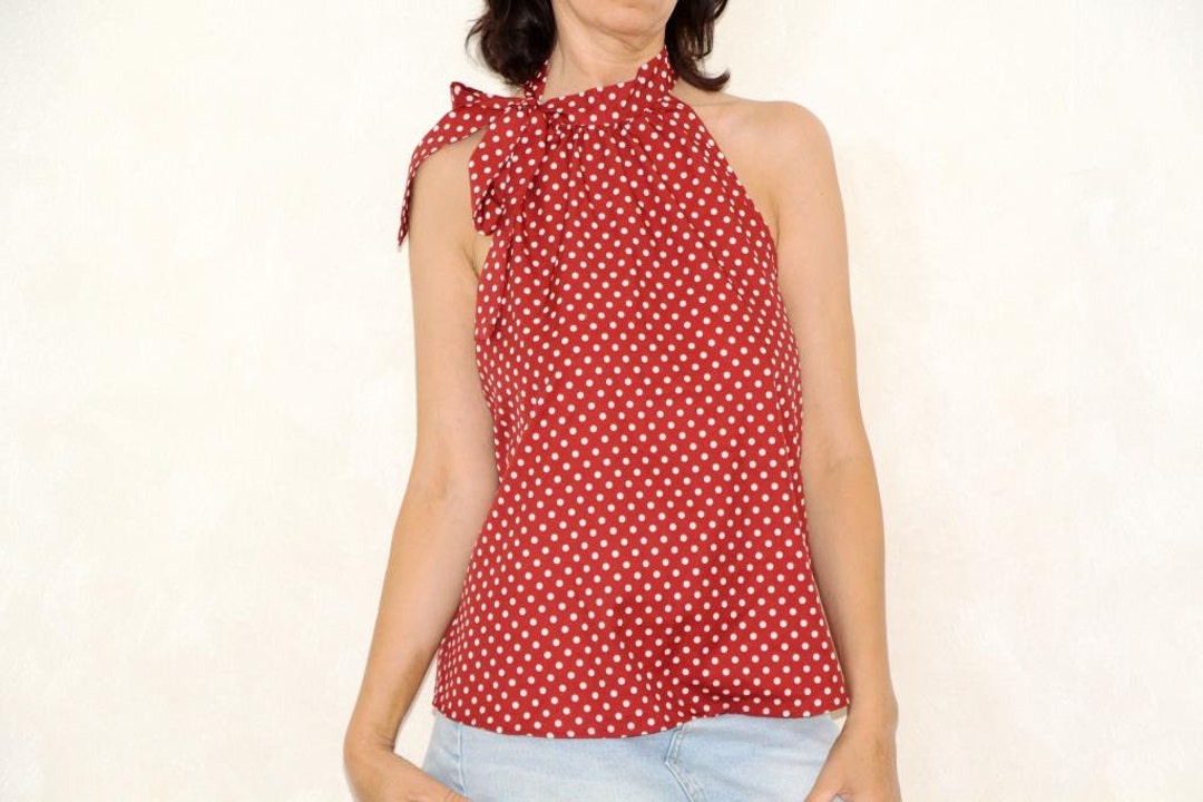 Red & White Polka Dot Top, Sleeveless Blouse, Vintage 80s Tank Top With — free download