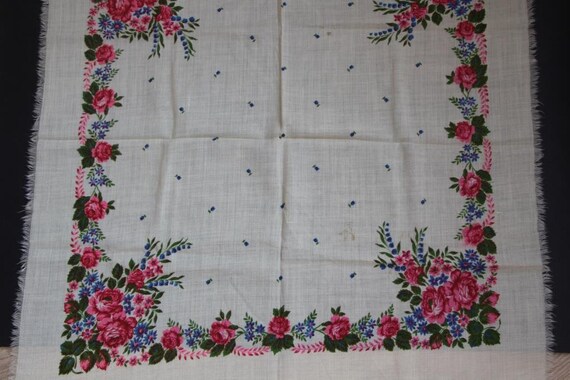 Floral wool shawl, Vintage white scarf, Ukrainian… - image 4