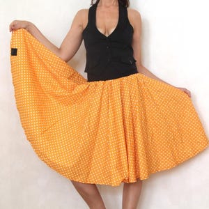80s Polka dot circle skirt, Elastic black waist Pin up style Retro Party Skirt, L