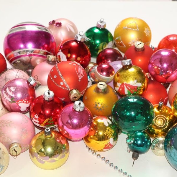 Vintage glass Christmas ornament, Retro Xmas decor for nostalgic Holiday Tree decoration