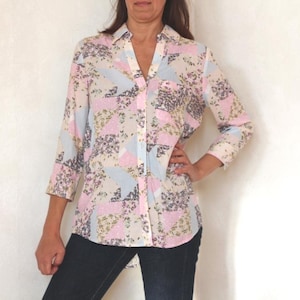 90s pastel floral blouse, Button short sleeve shirt, Vintage Summer Top - Size Medium