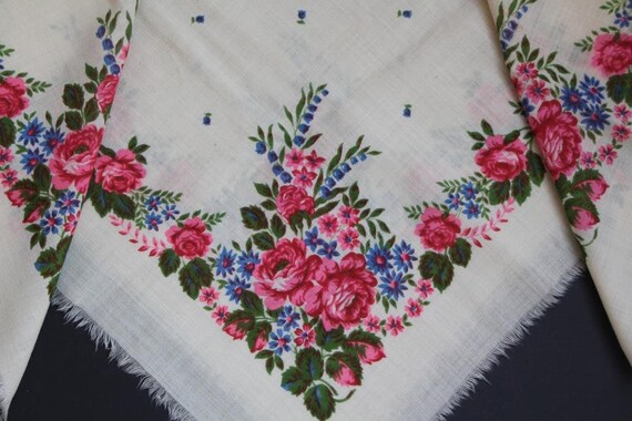 Floral wool shawl, Vintage white scarf, Ukrainian… - image 3