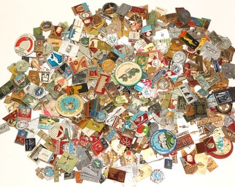 Mystery Box of 20 Vintage Enamel Metal Pins, Surprise Grab Box