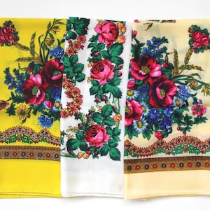 Ukrainian shawl with flowers, Retro Babushka scarf