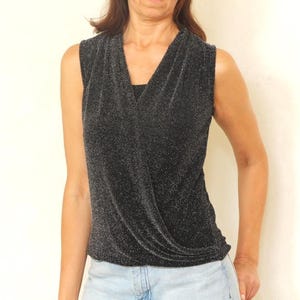 90s Metallic top, Sleeveless silver black blouse, Vintage Shimmering evening tank top, XS Small