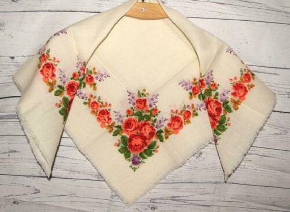 White floral scarf, Ukrainian folk shawl, Vintage… - image 3
