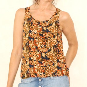 90s colorful tank top, Vintage navy blue & orange Sleeveless blouse, Abstract print top, Size S