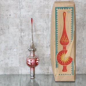 Christmas Tree Topper, Vintage glass ornament, Retro finial Tree decoration, Xmas home decor, Original Box