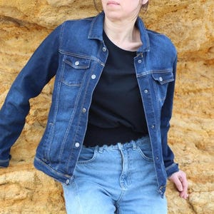 Vintage denim jacket, Dark blue unisex blazer, Retro classic Jean jacket 90s