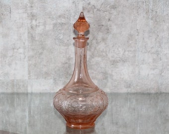 Pink glass decanter, Antique carafe for wine, whiskey, brandy,  liquor bottle, Vintage dinnerware