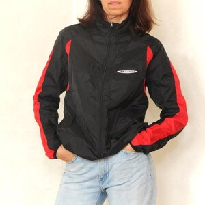 90&#39;s track jacket, Black zipper windbreaker, Vintage Sports jacket - Size M