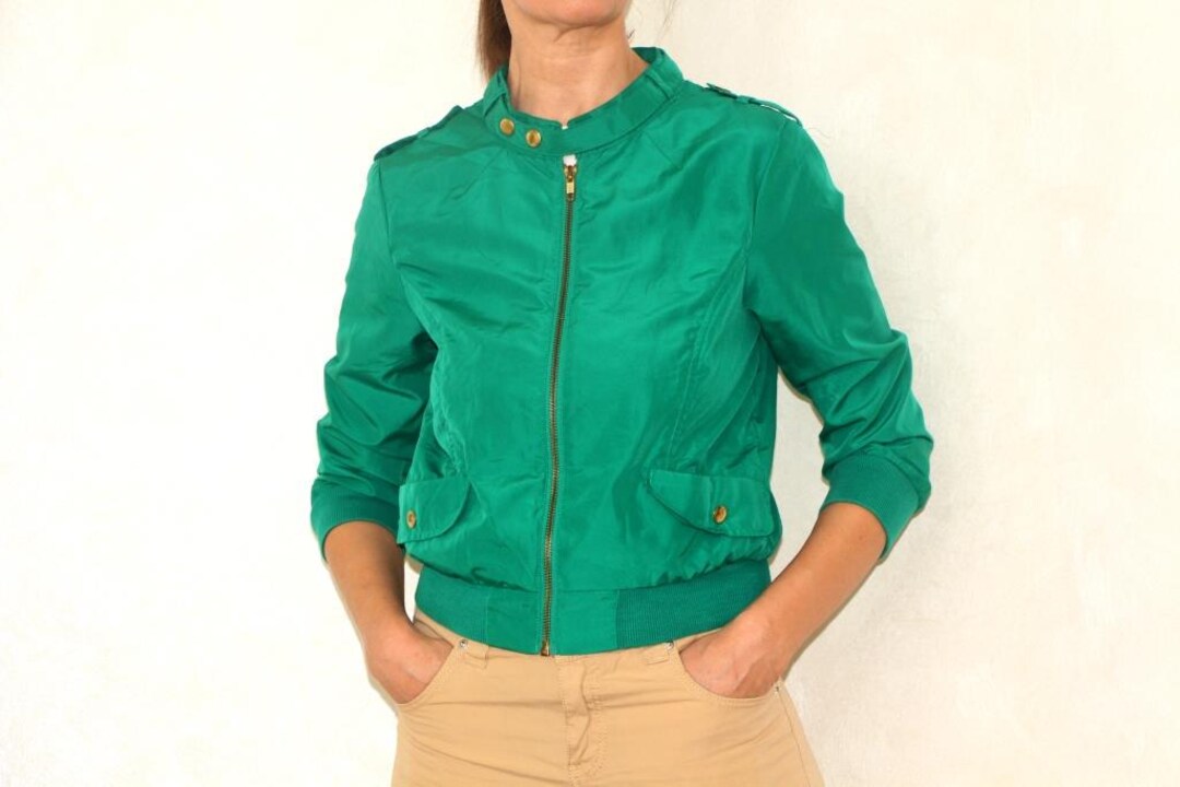 VTG 90s 'ATHLET' GREEN GEOMETRIC PACKWORK LINED WINDBREAKER BOMBER JACKET XL main image 0