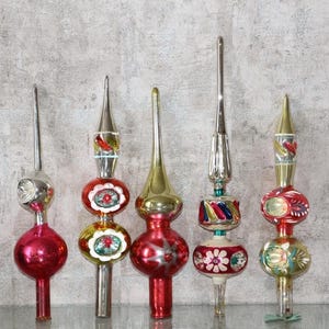 Xmas Glass Tree Topper, Vintage Christmas ornament, Retro finial Tree decoration, Silver Mercury Glass Ornament