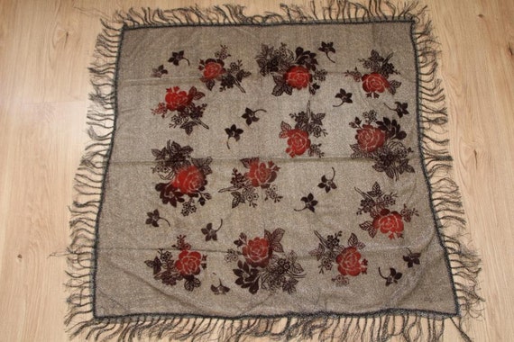 Silver metallic shawl with red roses, Festival ev… - image 8