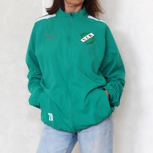 Puma Vintage track jacket, 90s Green tracksuit sports jacket, workout street style, Size M
