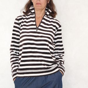 90s Striped fleece sweatshirt, vintage quarter zip outdoor jumper, L