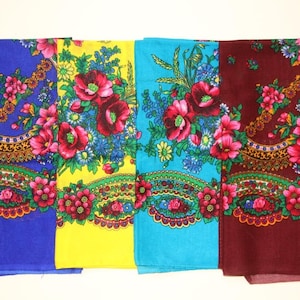 Ukrainian shawl with flowers, Vintage style, Floral square scarf, Birthday gift, Christmas gift