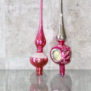 Pink Glass Tree Topper, Vintage Christmas ornament, Retro finial Tree decoration, Xmas Mercury Glass Ornament