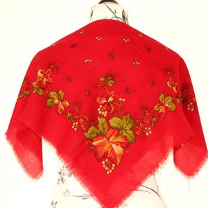 Red wool shawl, Vintage Ukrainian scarf, Ethnic folk wedding, Slavic babushka scarf