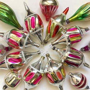 Colored Christmas tree ornaments, Vintage mercury glass, Retro Xmas decorations