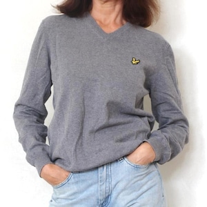 Suéter de los 90, jersey gris de corte clásico, jersey minimalista vintage para mujer, talla S