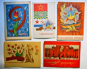 Set of 5 Victory Day 9th Of May Post Cards Vintage Postcard USSR Holiday Soviet Russia Communist Military Propaganda Soviet Victory May 9