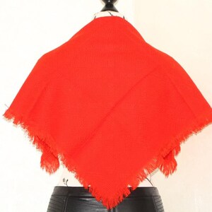 Red retro shawl, Vintage wool scarf, Winter fringed scarf, Christmas gift