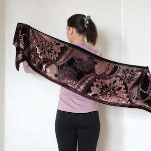 Silk burnout scarf, Velvet Semi sheer scarf, Vintage evening cover up