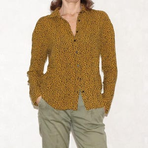 Leopard print long sleeve shirt, Vintage 90&#39;s animal blouse, Retro button up Collared shirt, Size M