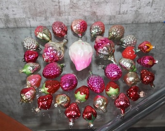 Berries Christmas glass ornaments, Retro tree decoration, Vintage Xmas toys, Strawberry ornaments, USSR