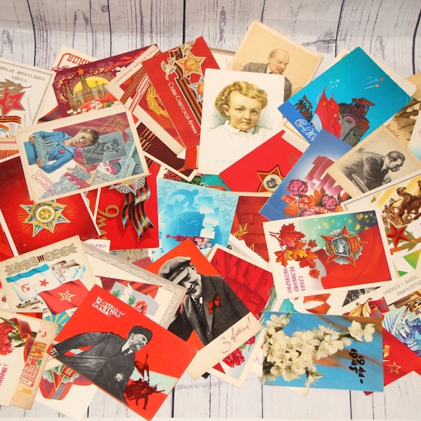 Set card Lenin russian postcard, Vintage soviet red army, USSR Communism propaganda, October revolution