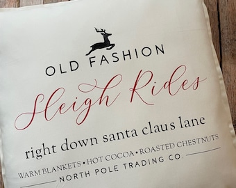 Old Fashion Sleigh Ride Pillow- Sleigh Ride Pillow- Christmas Pillow- Reindeer Pillow- Santa Pillow- Christmas decoration- Christmas gift