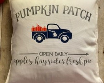 Fall Michigan Pillow- Pumpkin Patch Pillow- Vintage Truck pillow- Fall Michigan- Pumpkin Michigan- Michigan Pillow- Michigan Fall Gift
