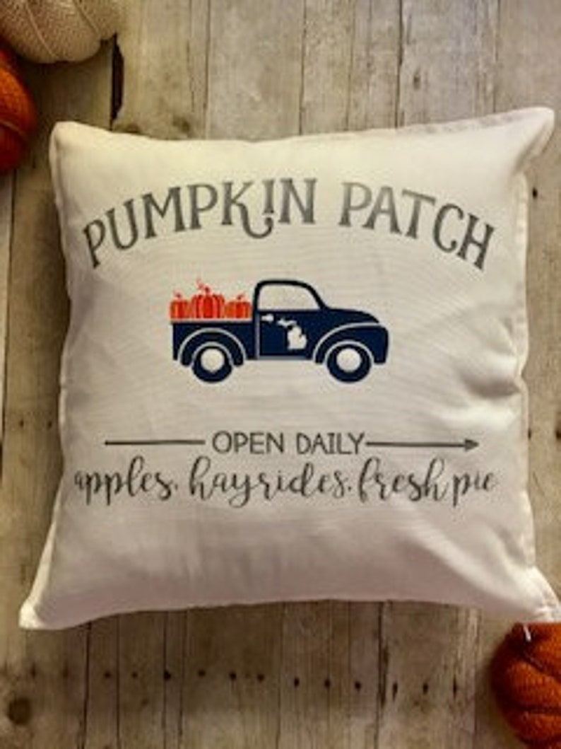 Fall Michigan Pillow Pumpkin Patch Pillow Vintage Truck pillow Fall Michigan Pumpkin Michigan Michigan Pillow Michigan Fall Gift image 1