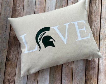 Michigan State pillow cover- Michigan State love- Michigan State- Michigan State pillow- Sparty love-Michigan state graduation gift- MSU