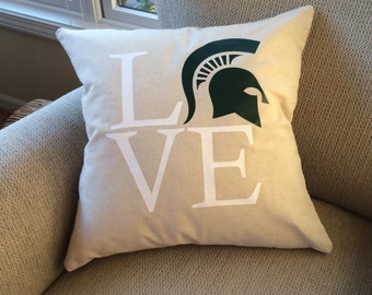 Michigan State pillow cover- Michigan State love- Michigan State- Michigan State pillow- Sparty love-Michigan state graduation gift- MSU