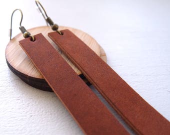 Leather dangle drop earrings lightweight in Horween rich tan leather / boho / 3rd anniversary (not affiliated with Joanna Gaines)