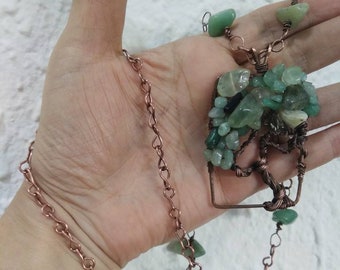 Long copper wire necklace with tree of life pendant. Celtic Tree of Life Pendant, Necklace with Green Aventurine , Good Luck Viking Amulet,