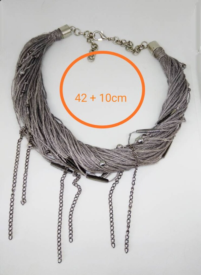 Natuurlijke eco linnen sieradenset. Eco-ketting. Linnen parelketting. Zomer linnen ketting Linnen ketting met parels. afbeelding 10