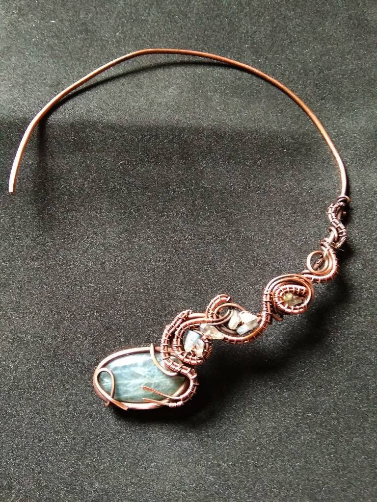 Steatment Labradorite Necklace Wire wrap necklace copper | Etsy