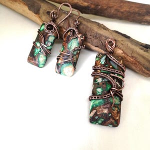 Mohave Turquoise Copper Pendant and Earrings Set – Wire Wrapped Jewelry