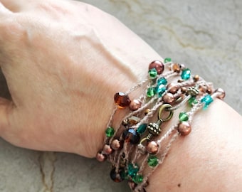 Long Crochet Necklace, Gemstone Pearl Beaded Boho Layering Necklace