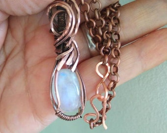 Moonstone Copper Wire Wrapped Pendant Gift Jewelry